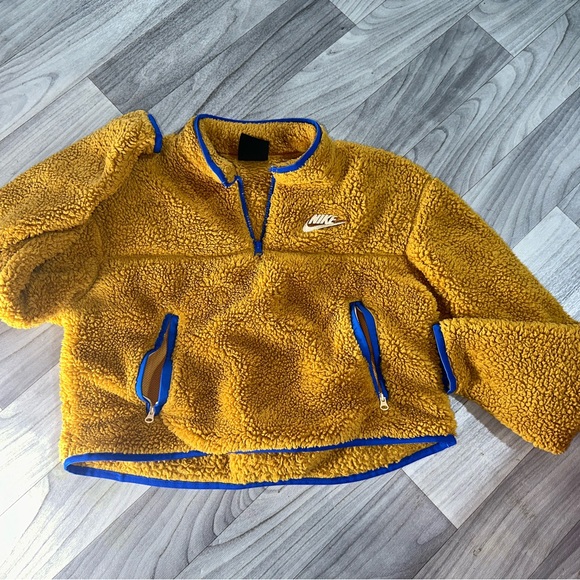 Nike Crop Cropped Sherpa Fleece Brown Orange 1/4 Zip Pullover Sweatshirt Medium - Picture 7 of 10